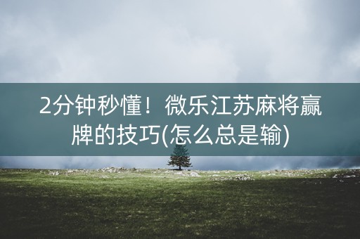2分钟秒懂！微乐江苏麻将赢牌的技巧(怎么总是输)