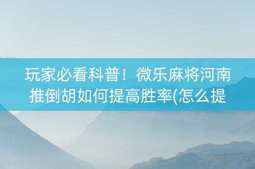 玩家必看科普！微乐麻将河南推倒胡如何提高胜率(怎么提高好牌几率)