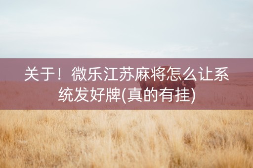 关于！微乐江苏麻将怎么让系统发好牌(真的有挂)