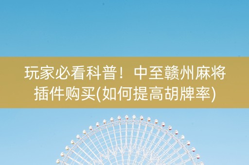 玩家必看科普！中至赣州麻将插件购买(如何提高胡牌率)