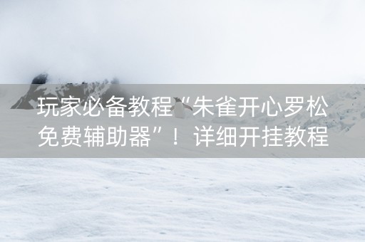 玩家必备教程“朱雀开心罗松免费辅助器”！详细开挂教程（确实真的有挂)-抖音