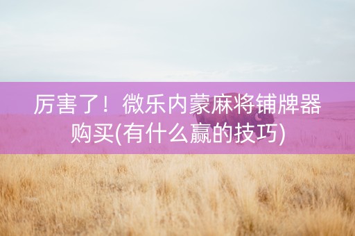 厉害了！微乐内蒙麻将铺牌器购买(有什么赢的技巧)