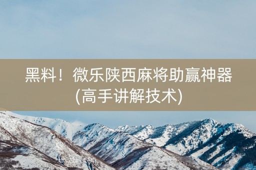 黑料！微乐陕西麻将助赢神器(高手讲解技术)