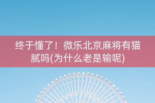 终于懂了！微乐北京麻将有猫腻吗(为什么老是输呢)