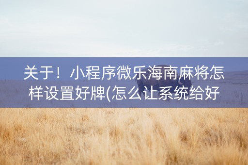关于！小程序微乐海南麻将怎样设置好牌(怎么让系统给好牌)