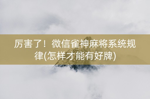 厉害了！微信雀神麻将系统规律(怎样才能有好牌)