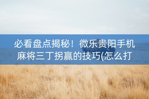 必看盘点揭秘！微乐贵阳手机麻将三丁拐赢的技巧(怎么打才会赢)