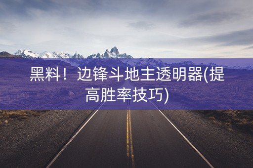 黑料！边锋斗地主透明器(提高胜率技巧)
