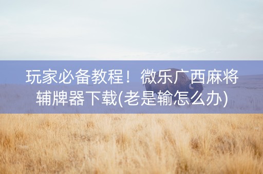 玩家必备教程！微乐广西麻将辅牌器下载(老是输怎么办)