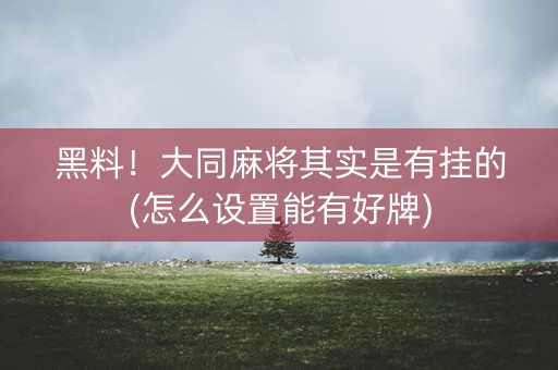 黑料！大同麻将其实是有挂的(怎么设置能有好牌)