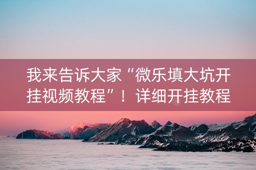 我来告诉大家“微乐填大坑开挂视频教程”！详细开挂教程（确实真的有挂)-抖音