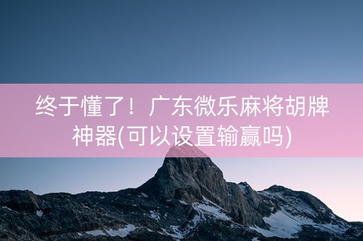 终于懂了！广东微乐麻将胡牌神器(可以设置输赢吗)