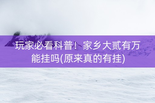 玩家必看科普！家乡大贰有万能挂吗(原来真的有挂)