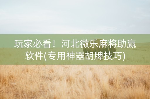 玩家必看！河北微乐麻将助赢软件(专用神器胡牌技巧)