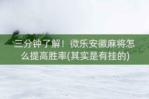三分钟了解！微乐安徽麻将怎么提高胜率(其实是有挂的)