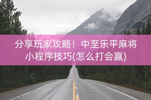 分享玩家攻略！中至乐平麻将小程序技巧(怎么打会赢)