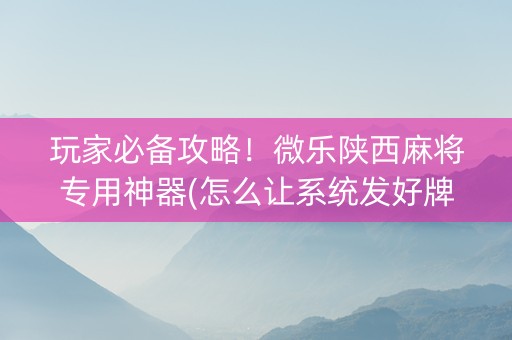 玩家必备攻略！微乐陕西麻将专用神器(怎么让系统发好牌)