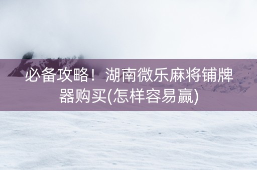 必备攻略！湖南微乐麻将铺牌器购买(怎样容易赢)