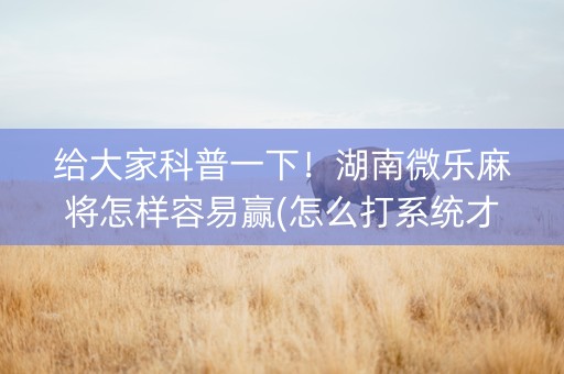 给大家科普一下！湖南微乐麻将怎样容易赢(怎么打系统才能给好牌)
