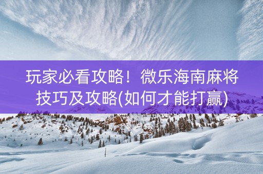 玩家必看攻略！微乐海南麻将技巧及攻略(如何才能打赢)