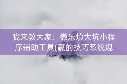 我来教大家！微乐填大坑小程序辅助工具(赢的技巧系统规律)