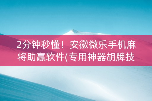 2分钟秒懂！安徽微乐手机麻将助赢软件(专用神器胡牌技巧)