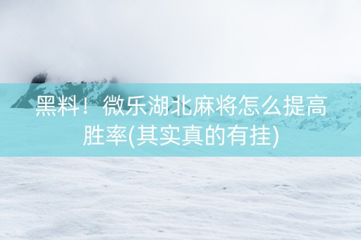 黑料！微乐湖北麻将怎么提高胜率(其实真的有挂)