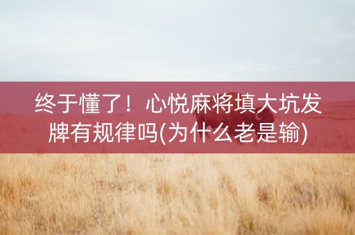 终于懂了！心悦麻将填大坑发牌有规律吗(为什么老是输)
