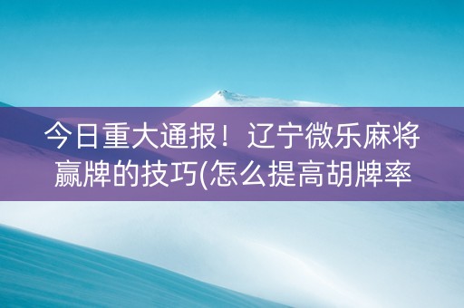 今日重大通报！辽宁微乐麻将赢牌的技巧(怎么提高胡牌率)
