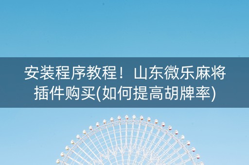 安装程序教程！山东微乐麻将插件购买(如何提高胡牌率)