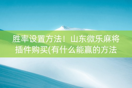 胜率设置方法！山东微乐麻将插件购买(有什么能赢的方法)