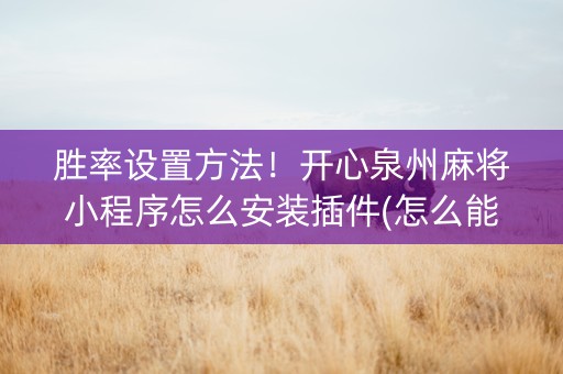 胜率设置方法！开心泉州麻将小程序怎么安装插件(怎么能调好牌)