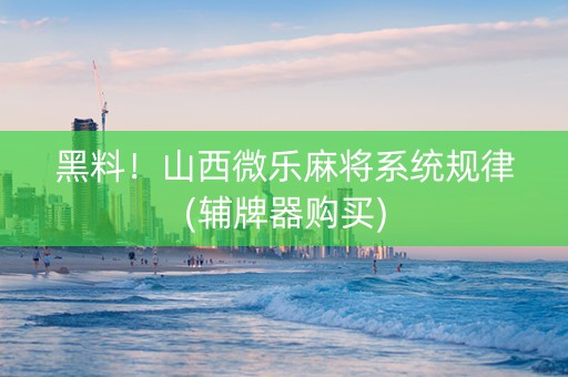 黑料！山西微乐麻将系统规律(辅牌器购买)