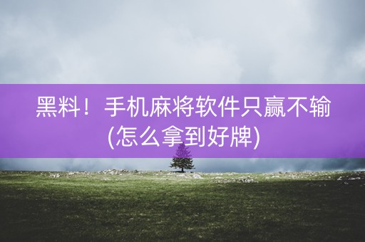 黑料！手机麻将软件只赢不输(怎么拿到好牌)