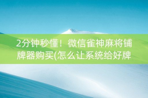 2分钟秒懂！微信雀神麻将铺牌器购买(怎么让系统给好牌)