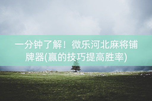 一分钟了解！微乐河北麻将铺牌器(赢的技巧提高胜率)