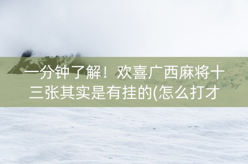 一分钟了解！欢喜广西麻将十三张其实是有挂的(怎么打才会赢)