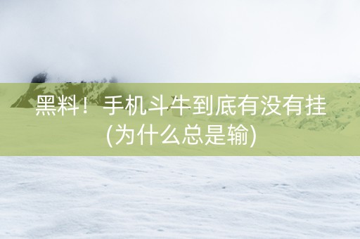 黑料！手机斗牛到底有没有挂(为什么总是输)