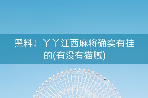 黑料！丫丫江西麻将确实有挂的(有没有猫腻)
