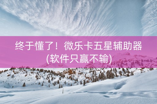 终于懂了！微乐卡五星辅助器(软件只赢不输)