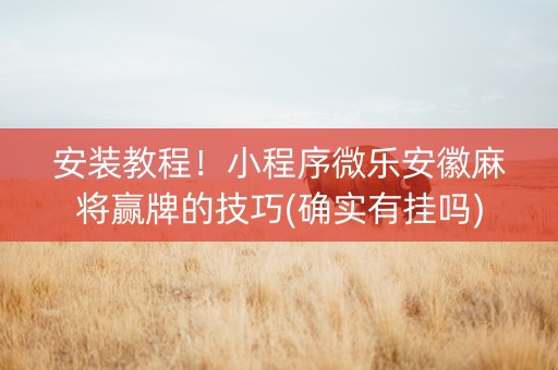 安装教程！小程序微乐安徽麻将赢牌的技巧(确实有挂吗)