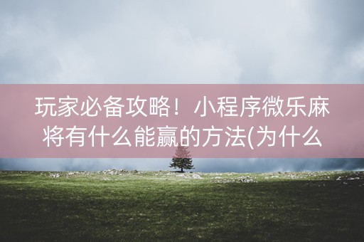 玩家必备攻略！小程序微乐麻将有什么能赢的方法(为什么老是输呢)