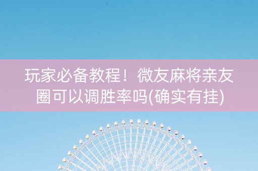 玩家必备教程！微友麻将亲友圈可以调胜率吗(确实有挂)