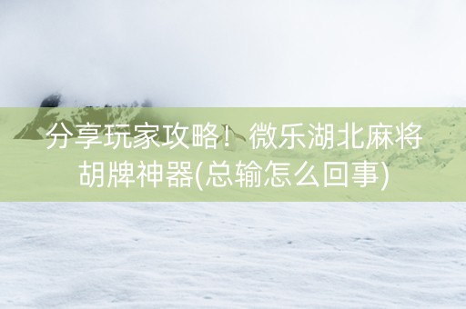 分享玩家攻略！微乐湖北麻将胡牌神器(总输怎么回事)