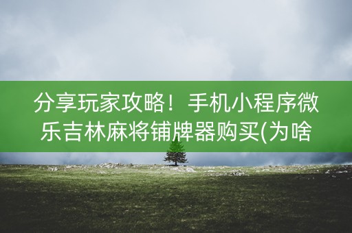 分享玩家攻略！手机小程序微乐吉林麻将铺牌器购买(为啥一直输)