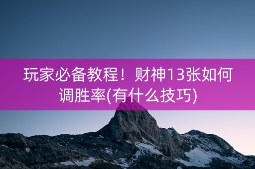玩家必备教程！财神13张如何调胜率(有什么技巧)