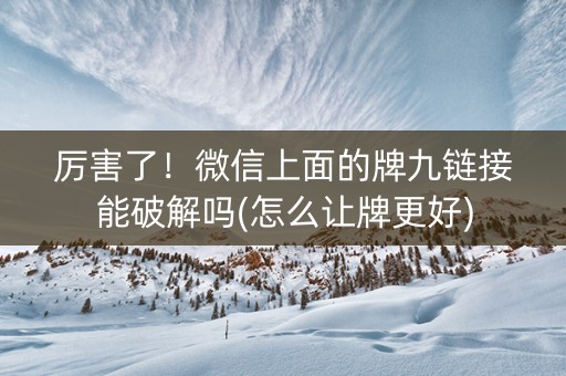 厉害了！微信上面的牌九链接能破解吗(怎么让牌更好)