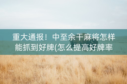 重大通报！中至余干麻将怎样能抓到好牌(怎么提高好牌率)