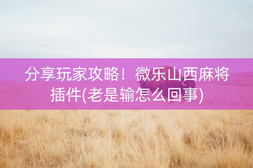 分享玩家攻略！微乐山西麻将插件(老是输怎么回事)