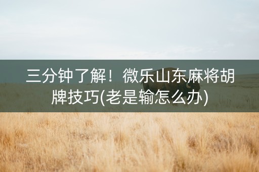 三分钟了解！微乐山东麻将胡牌技巧(老是输怎么办)